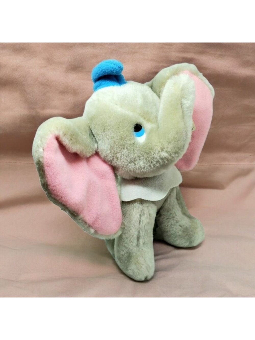 Vintage Walt Disney Dumbo Plush Toy With Pink Ears & Blue Hat Made In Korea